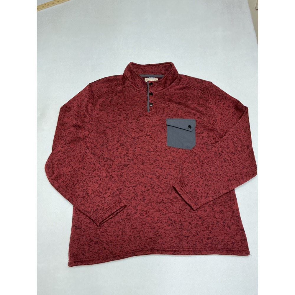 Outdoor Life Mens XL Red Marled Fleece Pullover Snap Neck Chest Pocket NWT